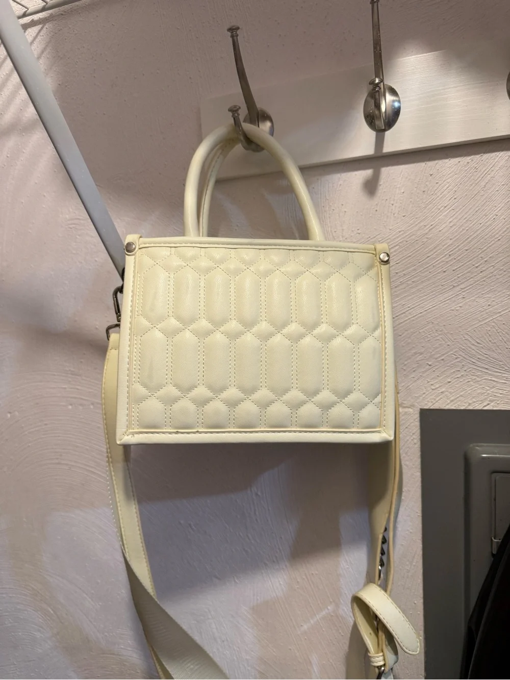 Steve Madden Cream Quilted Top-Handle Purse